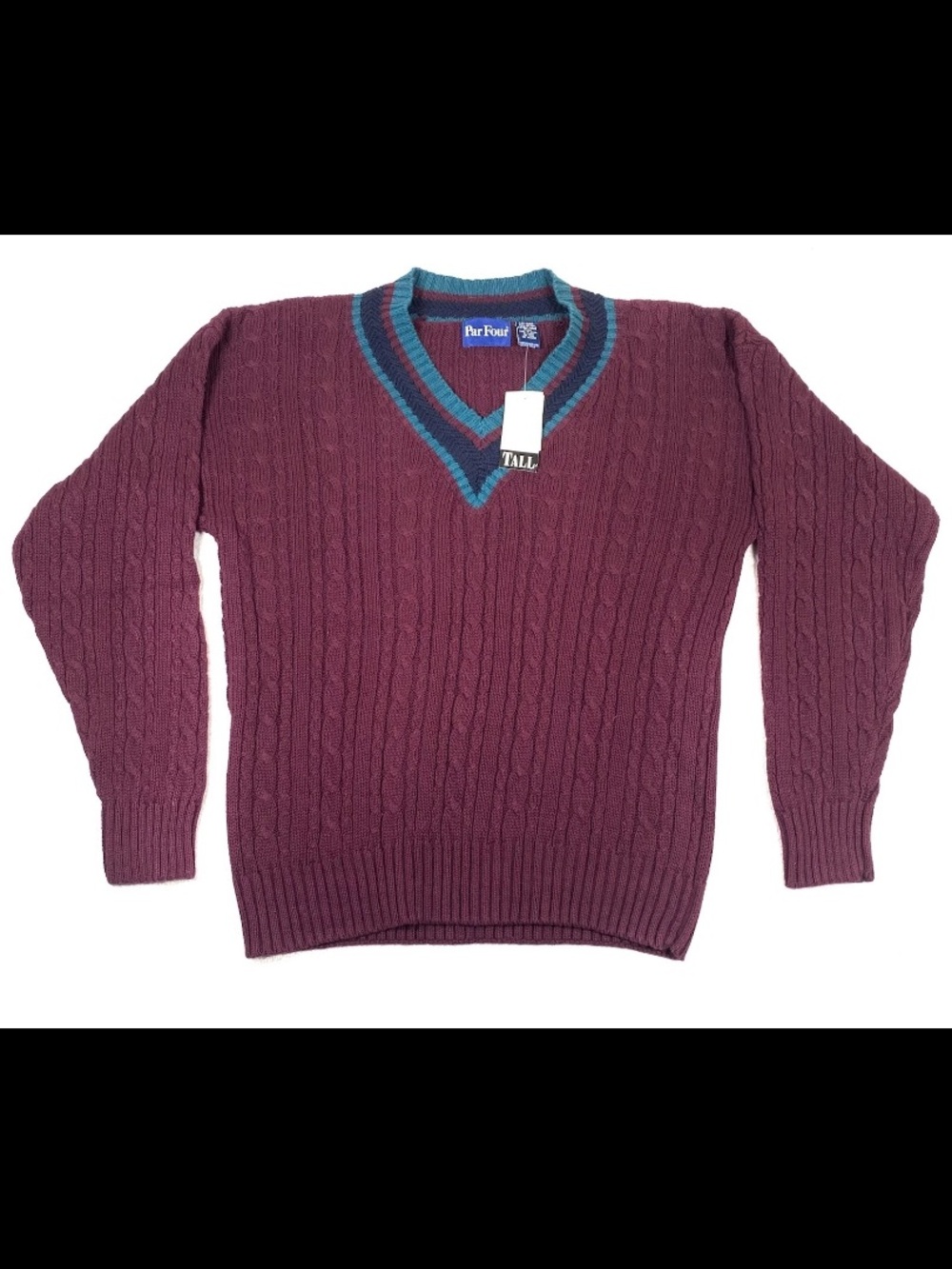 Vintage Par Four Golf Sweater Mens XLT Burgundy Cable Knit V Neck NWT